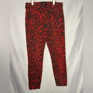 7 For All Mankind High Rise Red Cheetah Leopard Print Skinny Jeans Women's Sz 29